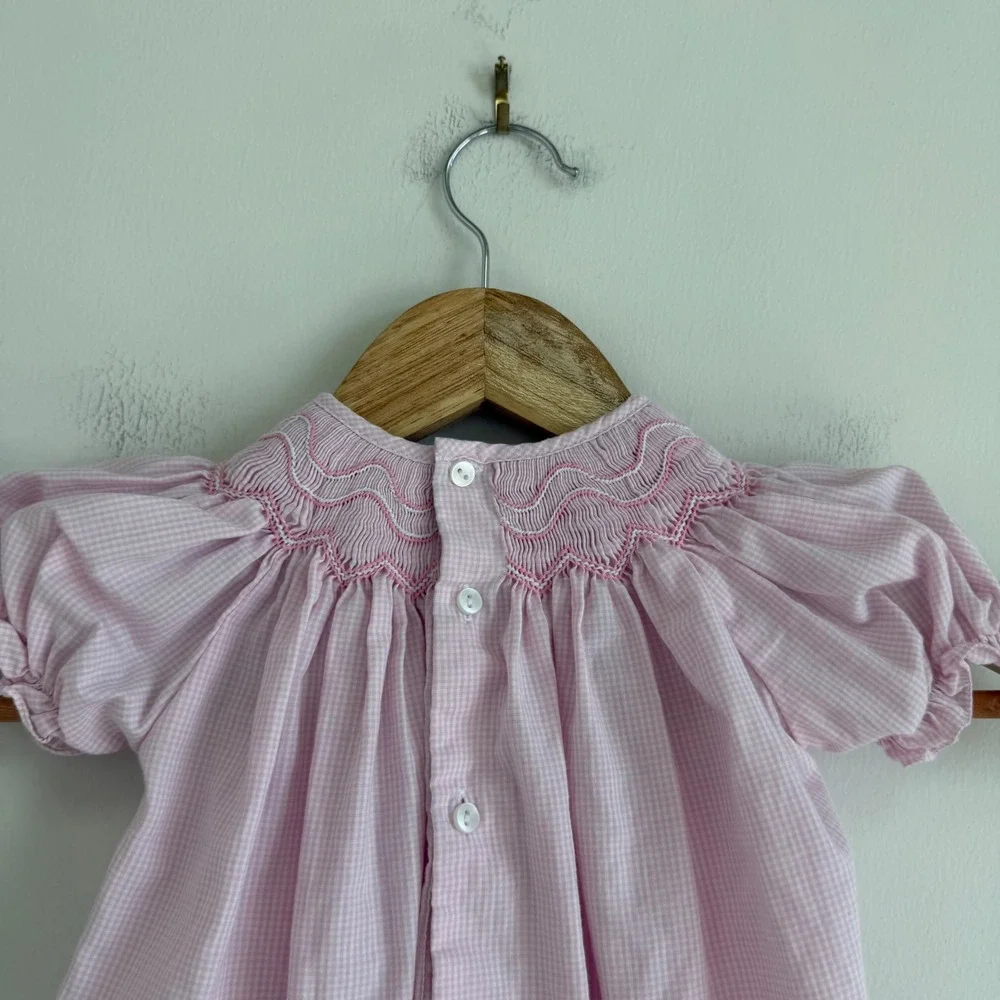 Petit Ami Bishop Pink Smocked Gingham Dress Size 3 Months
